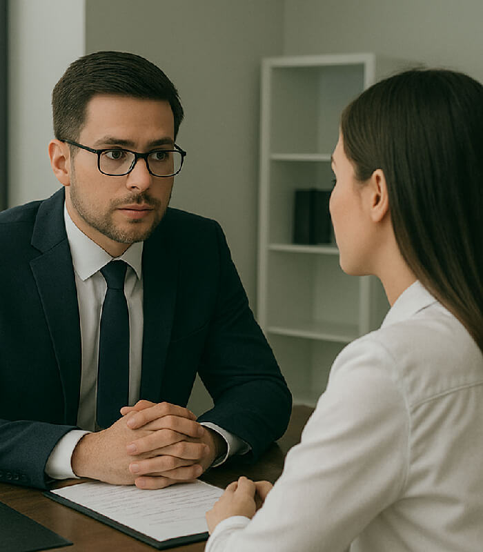 Advogado atendendo cliente em escritório